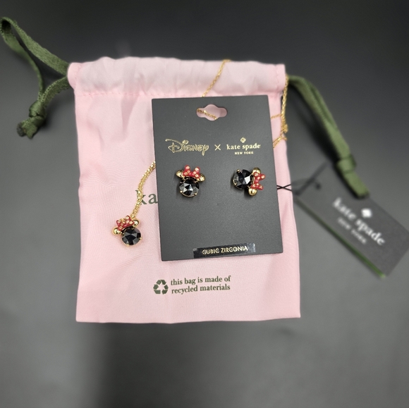 NWT Kate spade Disney Minnie Mouse Black&Red Crystal Necklace and Earrings Set - Picture 3 of 4